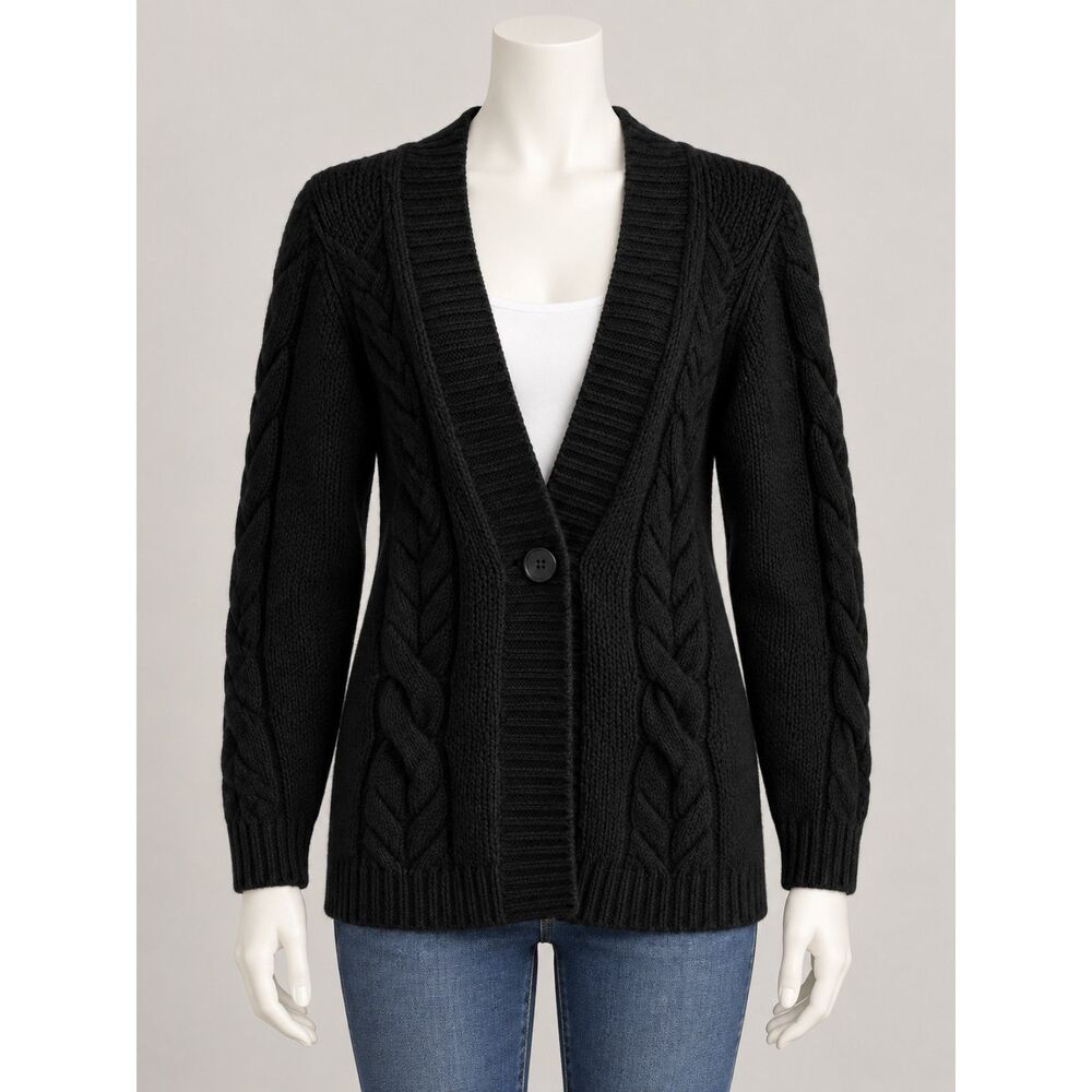 Mariele Waithe Women's S Black 100% Cashmere Cable Knit Cardigan Old Money